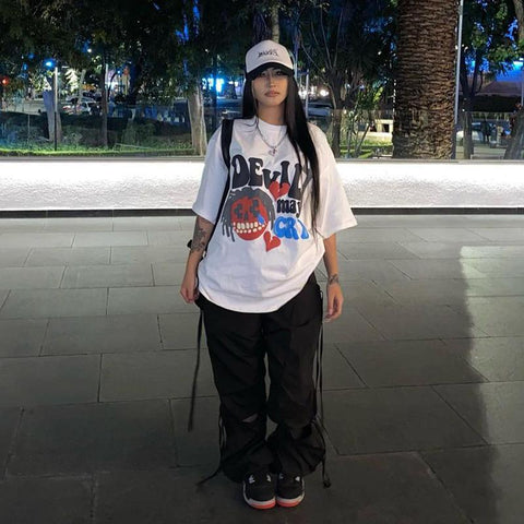 Back To School Sonicelife American Style Retro White Cartoon Skull Short-sleeved T-shirt Women's Summer European And American Street Instagram Popular Brand Top