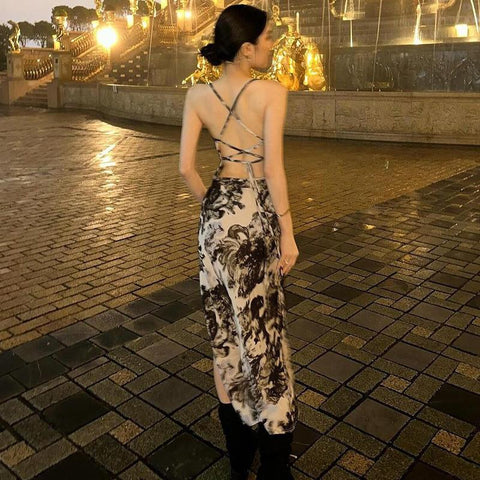 Sonicelife Style Hot Women's 2024 Summer New Fashion Printing Sexy Backless Lace Dress Manufacturers Wholesale