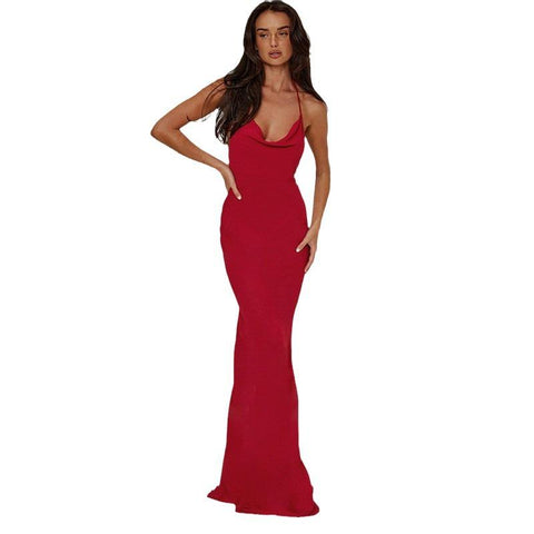 Sonicelife Women's Clothing 2024 Spring New Fashion Solid Color Hip Sexy Hollow Backless Neck Long Dress Women