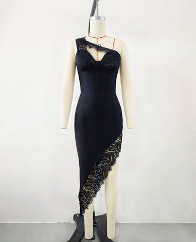 Sonicelife Export Women's Gothic Style American Hot Girl Black Lace Stitching Bandage Dress Spring Women's High-end Feeling