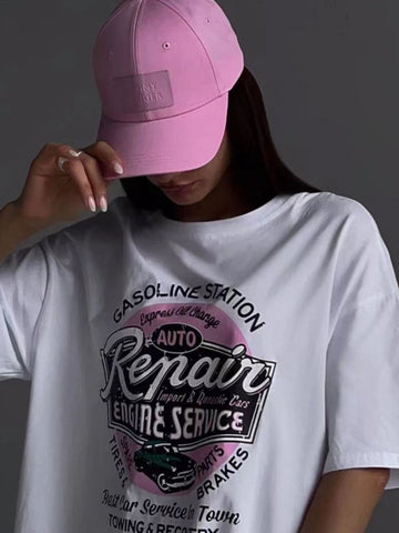Back To School Sonicelife American Retro Vintage White Short-sleeved T-shirt Women's European And American High Street Loose Half-sleeved Spice Girl's Lower Body Missing Top