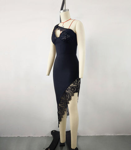 Sonicelife Export Women's Gothic Style American Hot Girl Black Lace Stitching Bandage Dress Spring Women's High-end Feeling