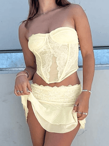 Sonicelife-Lace Paneled Two Piece Set