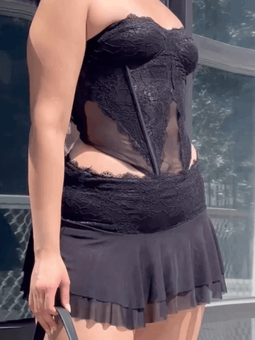 Sonicelife-Lace Paneled Two Piece Set