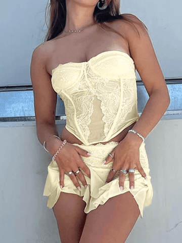 Sonicelife-Lace Paneled Two Piece Set
