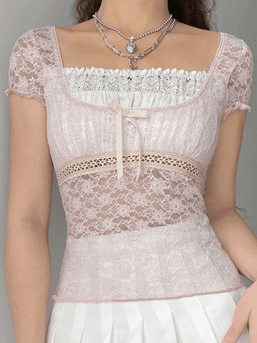 Sonicelife Lace Patchwork Crop Blouse