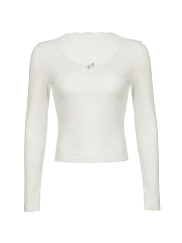 Sonicelife Lace Trim White Ribbed Knit Top