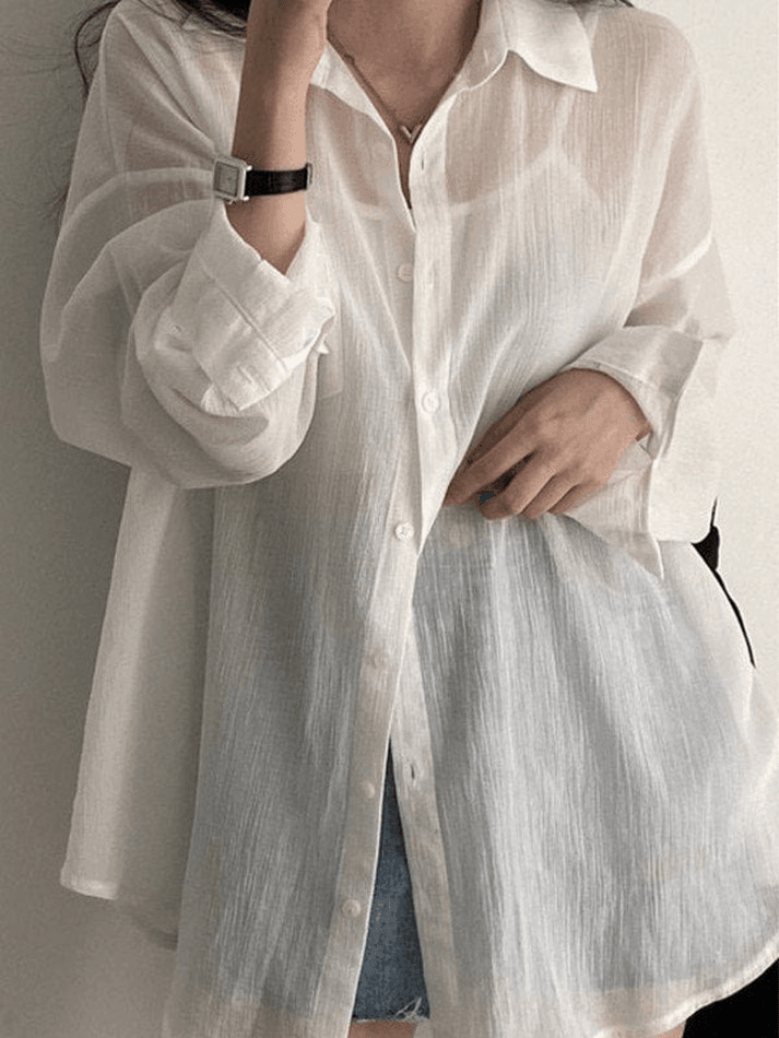 Sonicelife Lightweight Sheer Long Sleeve Blouse