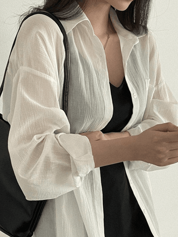 Sonicelife Lightweight Sheer Long Sleeve Blouse