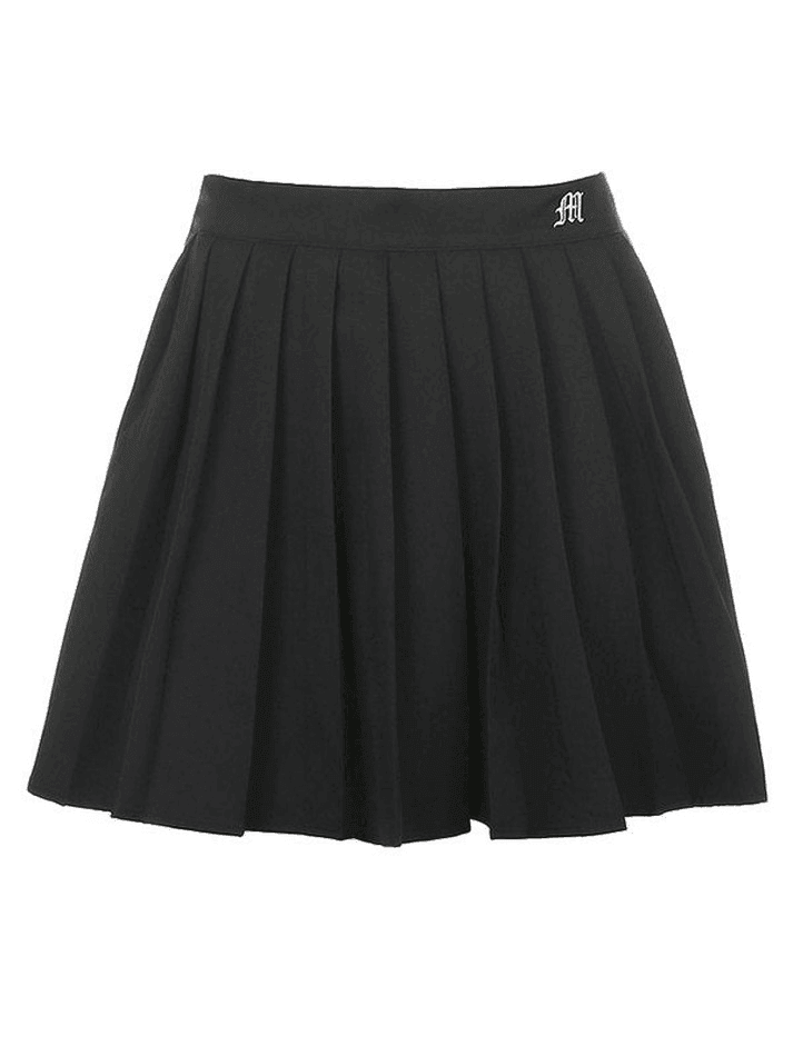 Sonicelife Lined Detail Embroidery Pleated Mini Skirt