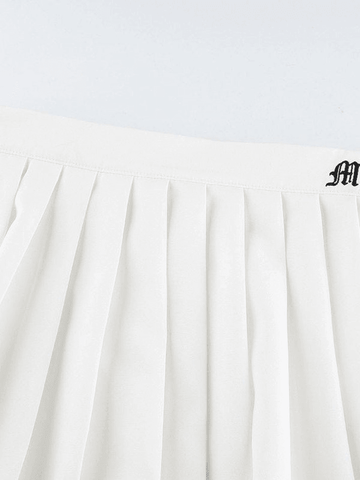 Sonicelife Lined Detail Embroidery Pleated Mini Skirt