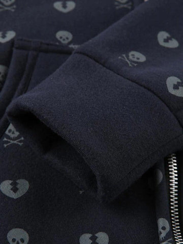 Back To School Sonicelife Lined Detail Skull Heart Zip Up Hoodie