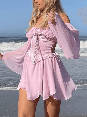 Sonicelife hoco dresses-Long Sleeve Corset Mini Dress