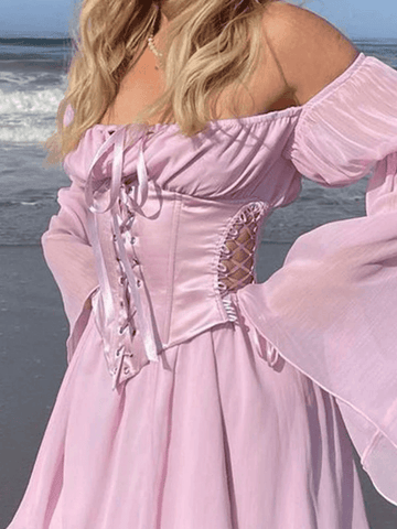 Sonicelife hoco dresses-Long Sleeve Corset Mini Dress