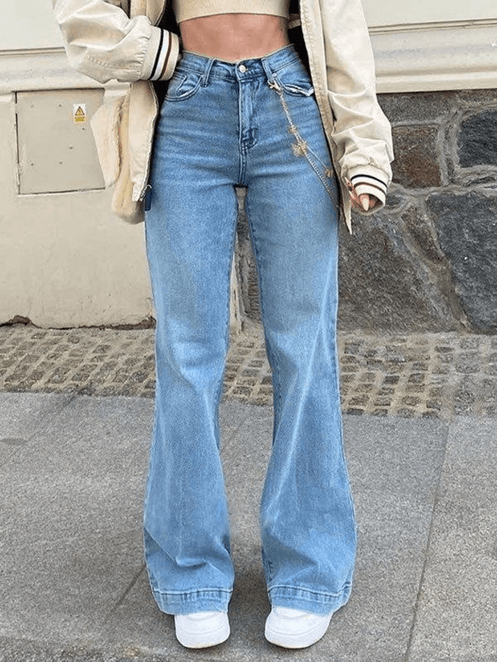 Sonicelife Mid Waist Washed Boyfriend Jeans
