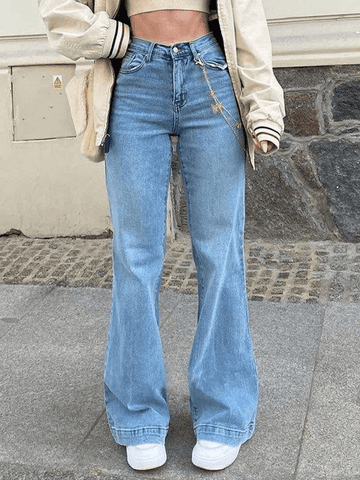 Sonicelife Mid Waist Washed Boyfriend Jeans