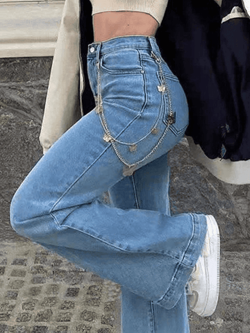 Sonicelife Mid Waist Washed Boyfriend Jeans