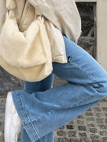 Sonicelife Mid Waist Washed Boyfriend Jeans
