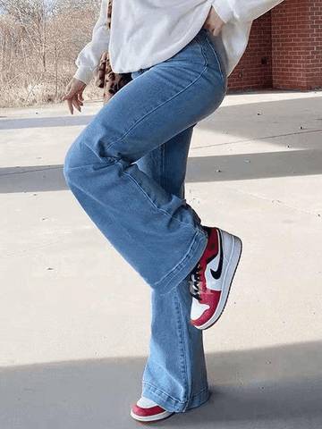 Sonicelife Mid Waist Washed Boyfriend Jeans