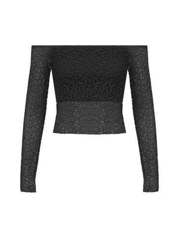 Sonicelife Off Shoulder Mesh Long Sleeve Blouse