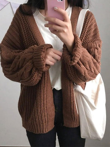 Back To School Sonicelife Open Front Cable Knit Cardigan