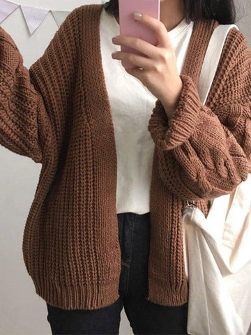 Back To School Sonicelife Open Front Cable Knit Cardigan