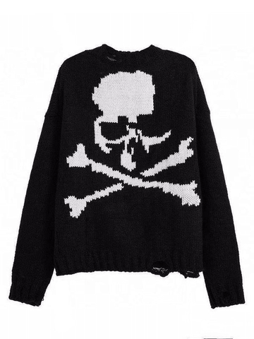 Back To School Sonicelife Oversized Distressed Skull Sweater