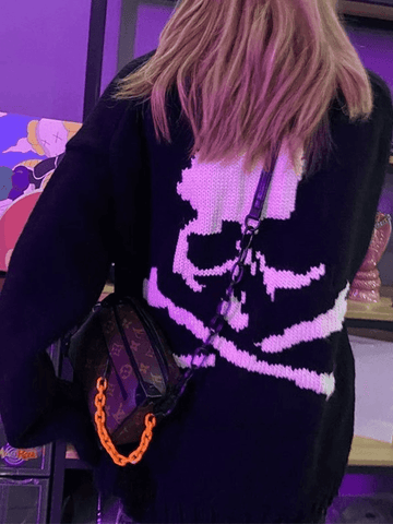 Back To School Sonicelife Oversized Distressed Skull Sweater