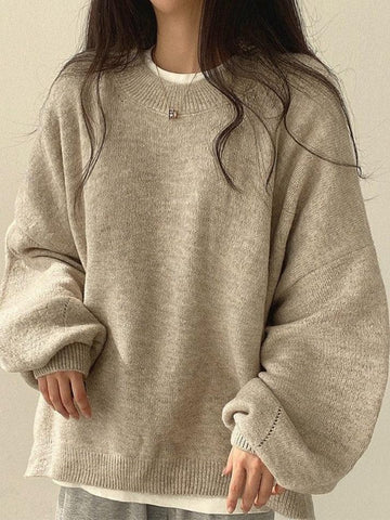 Back To School Sonicelife Oversized Split Hem Pullover Sweater