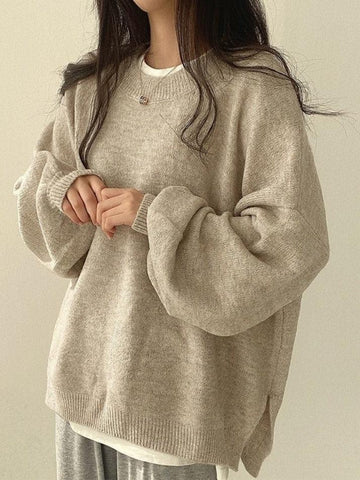 Back To School Sonicelife Oversized Split Hem Pullover Sweater