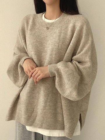 Back To School Sonicelife Oversized Split Hem Pullover Sweater