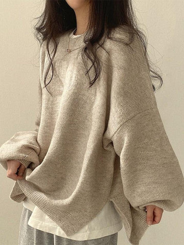 Back To School Sonicelife Oversized Split Hem Pullover Sweater