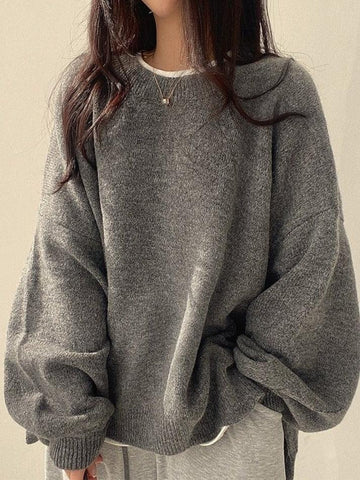 Back To School Sonicelife Oversized Split Hem Pullover Sweater