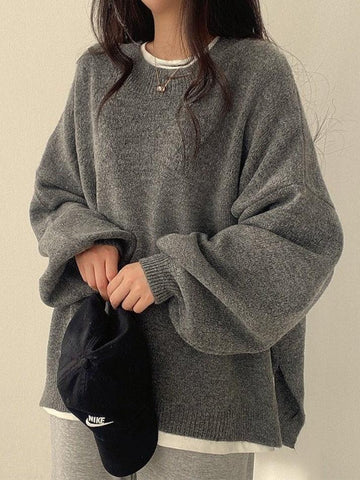 Back To School Sonicelife Oversized Split Hem Pullover Sweater