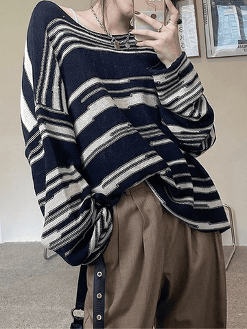 Back To School Sonicelife Oversized Stripe Jumper Knit Sweater