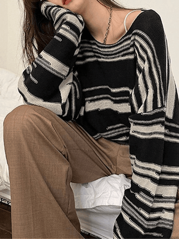 Back To School Sonicelife Oversized Stripe Jumper Knit Sweater