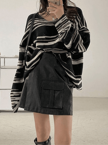 Back To School Sonicelife Oversized Stripe Jumper Knit Sweater