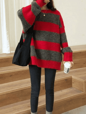 Back To School Sonicelife Oversized Stripe Pullover Sweater