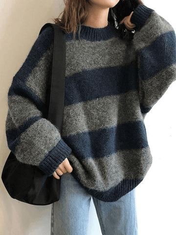 Back To School Sonicelife Oversized Stripe Pullover Sweater