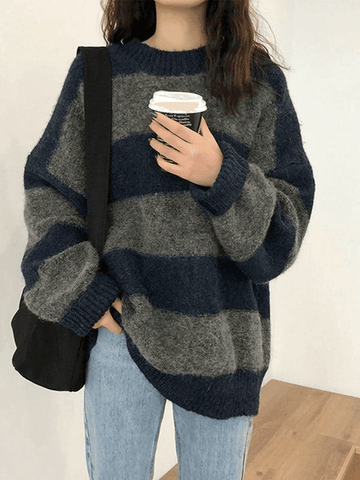 Back To School Sonicelife Oversized Stripe Pullover Sweater