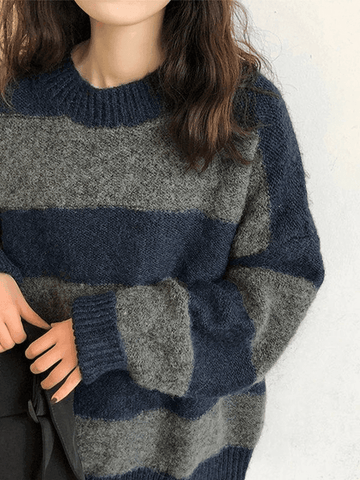 Back To School Sonicelife Oversized Stripe Pullover Sweater