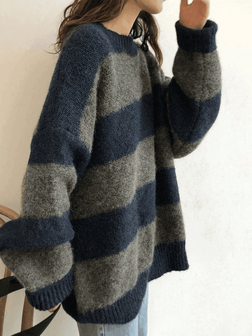 Back To School Sonicelife Oversized Stripe Pullover Sweater