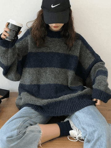 Back To School Sonicelife Oversized Stripe Pullover Sweater