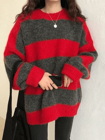 Back To School Sonicelife Oversized Stripe Pullover Sweater