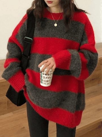 Back To School Sonicelife Oversized Stripe Pullover Sweater