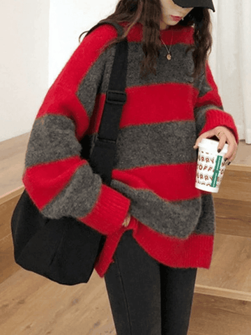 Back To School Sonicelife Oversized Stripe Pullover Sweater