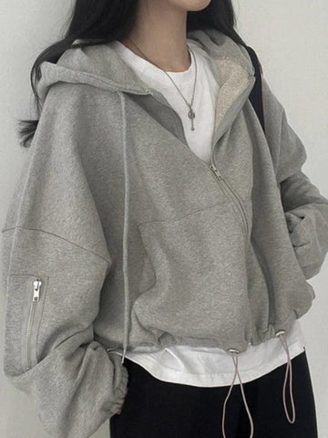 Back To School Sonicelife Oversized Zip Up Gray Hoodie