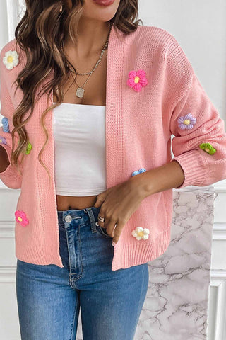 Sonicelife Long Sleeve Floral Knitted Cardigan