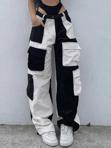 Sonicelife Patchwork Corduroy Cargo Pants