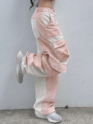 Sonicelife Patchwork Corduroy Cargo Pants